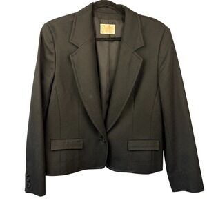 Vintage Pendleton 100% Wool Black Cropped Blazer Jacket Size 14 Workwear